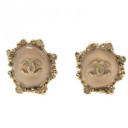 مملوكة مسبقًا أقراط شانيل CC راتنج وردي ذهبية اللون بكلبس