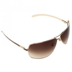 Chanel Brown/Gold 4141-Q Metal Frame and Leather Aviator Sunglasses Chanel