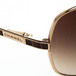 مملوكة مسبقًا Chanel Brown/Gold 4141-Q Metal Frame and Leather Aviator Sunglasses