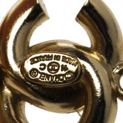 Pre Owned Chanel CC Faux Pearl & Crystal Gold Tone Drop Earrings