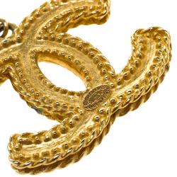 Chanel CC Gold Tone Textured Long Earrings