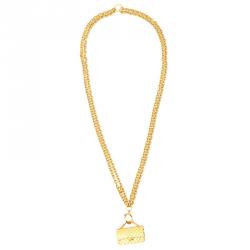 Pre Owned Chanel Gold-Tone Flap Bag Pendant Necklace
