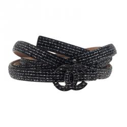مملوكة مسبقًا Chanel Black Sequin CC Skinny Belt 100CM