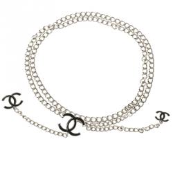 Chanel Black Enamel CC Silver Tone Chain Belt Chanel