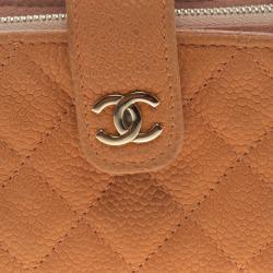 Pre Owned Chanel Peach Quilted Caviar Leather iPhone Pouch