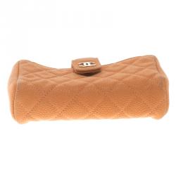 Pre Owned Chanel Peach Quilted Caviar Leather iPhone Pouch