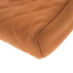 Pre Owned Chanel Peach Quilted Caviar Leather iPhone Pouch