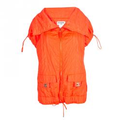 Chanel Neon Orange Quilted Short Sleeve Zip Front Jacket L