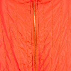 Chanel Neon Orange Quilted Short Sleeve Zip Front Jacket L