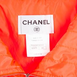 Chanel Neon Orange Quilted Short Sleeve Zip Front Jacket L