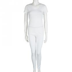 Pre Owned Chanel White Tricot Mesh Side Strap Detail Jogger Pants M