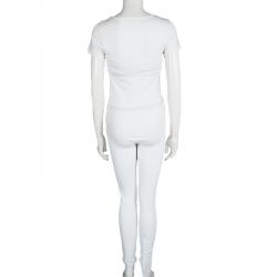 Pre Owned Chanel White Tricot Mesh Side Strap Detail Jogger Pants M