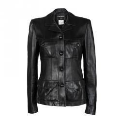 8k Stunning Authentic Chanel 16S Black Lambskin Leather Coat Jacket Size 36  S