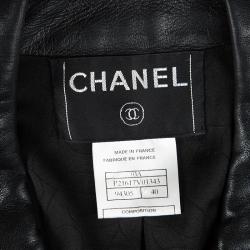 Pre Owned Chanel Black Lambskin Leather Button Front Jacket M