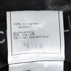 Pre Owned Chanel Black Lambskin Leather Button Front Jacket M
