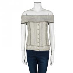 Pre Owned توب شانيل أوف شولدر تريكو رصاصي ميتاليك سلاسل M