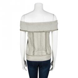 Pre Owned توب شانيل أوف شولدر تريكو رصاصي ميتاليك سلاسل M