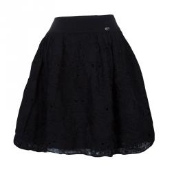 Pre Owned Chanel Black Knit Lace Overlay Bouffant Skirt M