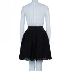 Pre Owned Chanel Black Knit Lace Overlay Bouffant Skirt M