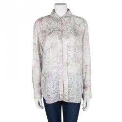 Pre Owned Chanel Multicolor Floral Printed Silk Long Sleeve Blouse L