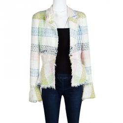مملوكة مسبقًا Chanel Multicolour Checked Tweed Floral Brooch Detail Blazer M