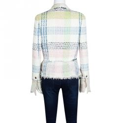 مملوكة مسبقًا Chanel Multicolour Checked Tweed Floral Brooch Detail Blazer M