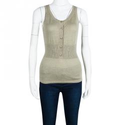 Chanel Grey Lurex Knit Rib Trim Sleeveless Top M