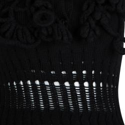 Pre Owned توب شانيل بلا أكمام حواف كروشيه صوف مخرم أسود S