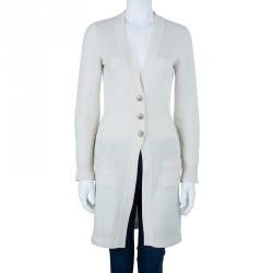 Pre Owned Chanel White Cashmere Cardigan S