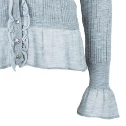Pre Owned Chanel Gray Ruffled Cardigan M