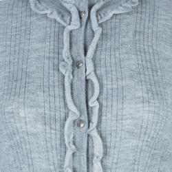 Pre Owned Chanel Gray Ruffled Cardigan M