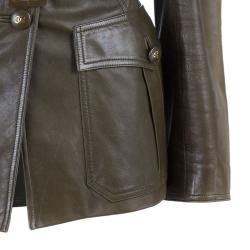 Pre Owned Chanel Brown Millitary Leather Jacket L