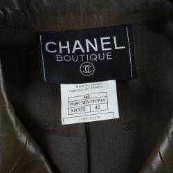 Pre Owned Chanel Brown Millitary Leather Jacket L
