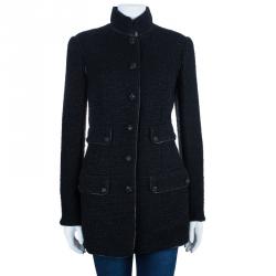 Pre Owned Chanel Black Boucle Zip Detail Jacket L