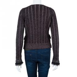 Pre Owned Chanel Plum Cashmere Knit Cardigan S