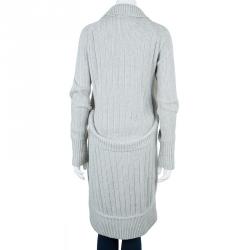 Pre Owned Chanel Grey Cashmere Long Cardigan M