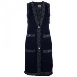 Pre Owned Chanel Navy Contrast Trim Sleeveless Cardigan S