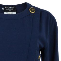 مملوكة مسبقًا فستان شانيل كحلي تويد ميدي L