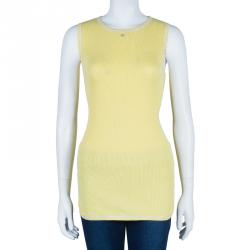 Pre Owned بلوزة شانيل أصفر كاناري تريكو بدون أكمام M