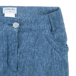 Pre Owned Chanel Blue Linen Long Shorts M