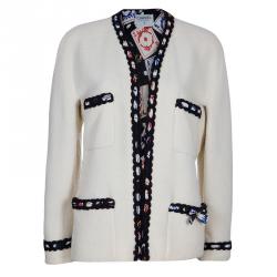 Pre Owned Chanel Cream Contrast Trim Jacket M