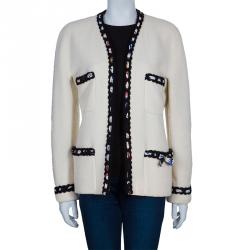 Pre Owned Chanel Cream Contrast Trim Jacket M
