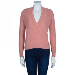 Pre Owned Chanel Pink V Neck Sweater M