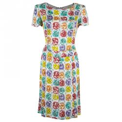 Pre Owned فستان شانيل طبع مورد متعدد الألوان M