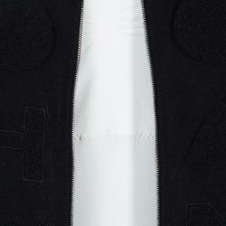 Pre Owned Chanel Black Chenille Embroidered Cashmere Cardigan M