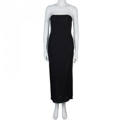 Pre Owned Chanel Black Contrast Leather Trim Detail Strapless Maxi Dress M