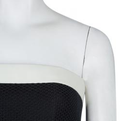 Pre Owned Chanel Black Contrast Leather Trim Detail Strapless Maxi Dress M