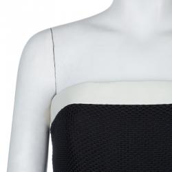 Pre Owned Chanel Black Contrast Leather Trim Detail Strapless Maxi Dress M