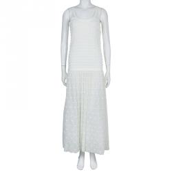 Pre Owned فستان شانيل تريكو كريمي فيونكات مزينة بلا أكمام S