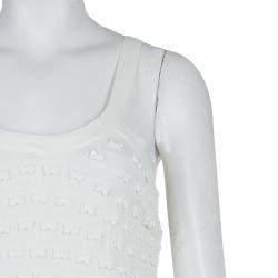 Pre Owned فستان شانيل تريكو كريمي فيونكات مزينة بلا أكمام S